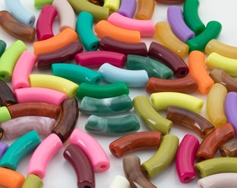 6pc Curved Tube for Bracelet Making - Acrylic Bamboo Beads, Curved Tube Beads, Resin 12 mm x 35mm, Bamboo Bracelet Bangle