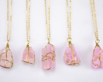 Raw Rose Quartz Pendant Handwrapped in USA Healing Crystal Chakra Stone Rose Quartz Necklace Rose Quartz Jewelry