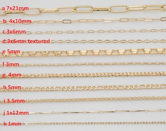 18k Gold Filled Chains for Layering - Cuban Figaro Rectangle Paperclip Rolo Chain by the Yard