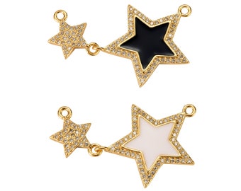 1 pc 18k Gold  Enamel Star Connector Diamond Rainbow CZ Drop Charm Cubic Protector Dainty Necklace - 19mm- 1 pc per order