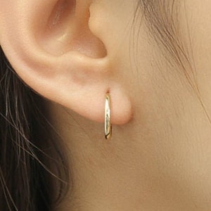 1 Pair Thin Small 14K SOLID Gold Endless Hoop Earrings Gold Hoops, 10mm, 12mm, 16mm, 21mm Earring Wires Hook | Gold Huggie Hoop Huggies