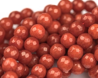 Dark Burnt Orange- JADE Faceted Round -Full Strand 15.5 inch Strand, 4mm, 6mm, 8mm, 12mm, or 14mm Beads-Full Strand 15.5 inch Strand