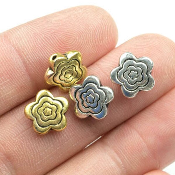 12 Flower PEWTER BEADS 11mm- 113-10682