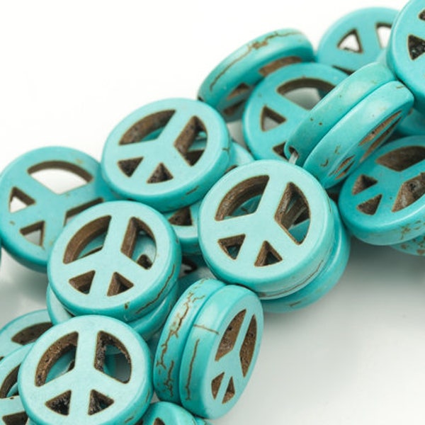 Natural Turquoise Peace Sign 3 Sizes- Full 15 Inch Strand Gemstone Beads