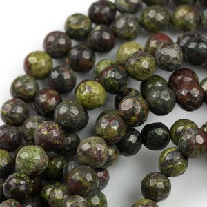 Natural Faceted Dragon Bloodstone Blood Stone Jasper, High Quality in Faceted Round, 6mm 8mm 10mm 12mm- Full 15.5 Inch - Gemstone Beads