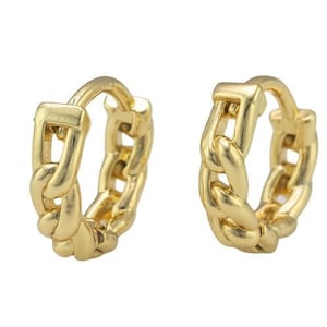 4 pcs 18kt Gold One Touch Lever Curb Chain Hoop Simple round hoop earring, 11mm Huggie , Earring Gift for Minimalist Huggies