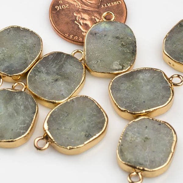 Freeform Labradorite Gemstone Charm Pendant with Gold Electroplated Edge- 13*18mm