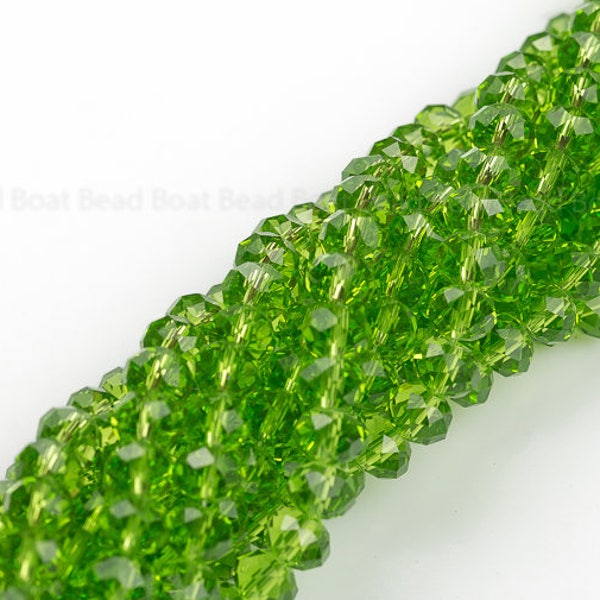 8mm Crystal Rondelle -1 or 5 or 10 STRANDS- Grass Green