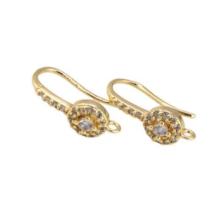 18kt Gold Earring Hook Wire CZ Earring, dainty Hoops, gold ear Hoops minimalist jewelry- 2 pcs fish hook earrings