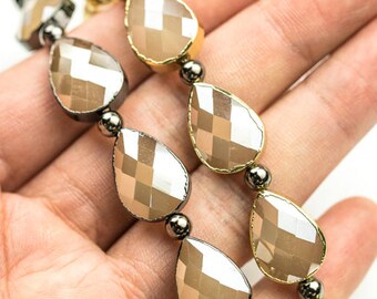 Gunmetal or Gold Wrapped 6pcs Strand 13*16mm Bezel Wrapped Gray Moonstone Teardrop Crystals
