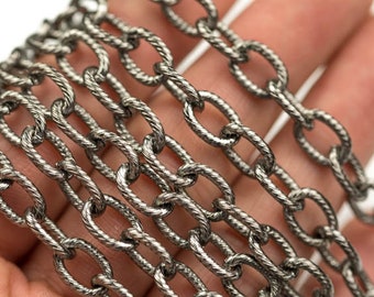 CHAIN by the ROLL!!!! Texturized Oval Round Steel Chain.  Nice and Heavy. Gunmetal, Gold, and Dark Silver Plated---30 feet per Roll