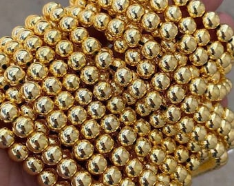 THICK GOLD COATED Hematite Smooth Round - 2mm 3mm 4mm 6mm 8mm 10mm - Very High quality gold plating / coating