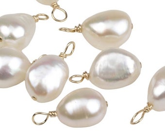 USA Gold Filled Natural Pearl Charms Drop Pendant Handmade Approx. 8-9mm.Made with Natural Freshwater Pearl and Gold Filled Wire Made in USA