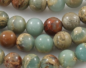 NATURAL AFRICAN OPAL Sea Sediment Jasper Beads smooth round sizes 4mm, 6mm, 8mm, 10mm, 12mm- In Full 15.5 inch Strand- Gemstone Beads