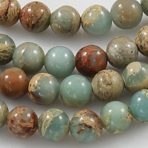 NATURAL AFRICAN OPAL Sea Sediment Jasper Beads smooth round sizes 4mm, 6mm, 8mm, 10mm, 12mm- In Full 15.5 inch Strand- Gemstone Beads