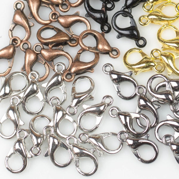 Plain Standard Lobster Clasps - Gold, Silver, Copper, Black, Gunmetal Plated- 8mm, 10mm, 12mm, 14mm, and 16mm- 50 Pieces per Order