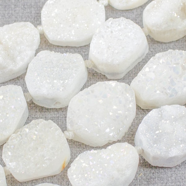 Natural DRUZY FreeForm Nuggets Beads- White Ab -- FreeForm- 14x18mm- Full Strand. Gemstone Beads