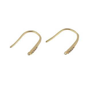 18kt Gold Earring Hook Wire CZ Earring, dainty Hoops, gold ear Hoops minimalist jewelry- 2 pcs fish hook earrings