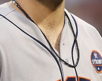 ASTROS PITCHER Lance Mccullers's Black Necklace Natural Black Spinel  Necklace 22 Inches Houston Astros Sterling Silver-very Sparkly 