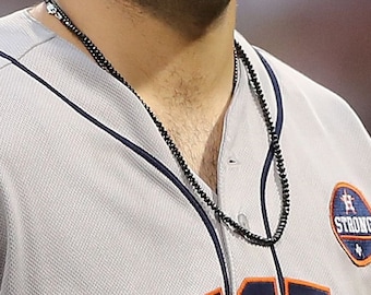 ASTROS PITCHER Lance Mccullers's Black Necklace Natural Black Spinel  Necklace 22 Inches Houston Astros Sterling Silver-very Sparkly 