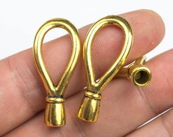 6 Leather and Cord Toggle Clasps PEWTER - Hole size: 4mm - 174-9283