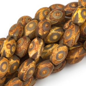 Dzi Beads Dark Brown Eye Matt Barrel Beads. A Quality Full Strand