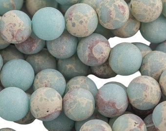 Natural Impression Sea Sediment Jasper Matte Round Beads 4mm 6mm 8mm 10mm Aka Snake Skin Jasper Aqua Terra Jasper 15.5" Strand  Smooth