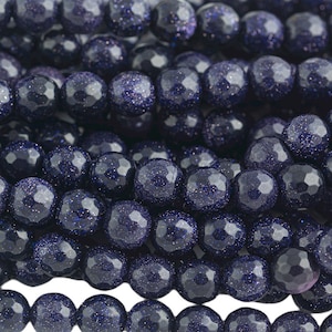 Natural Blue Sandstone Grade AAA Faceted Round. Full strand 4mm, 6mm, 8mm, 10mm, or 12mm-Full Strand 15.5 inch Strand Gemstone Beads
