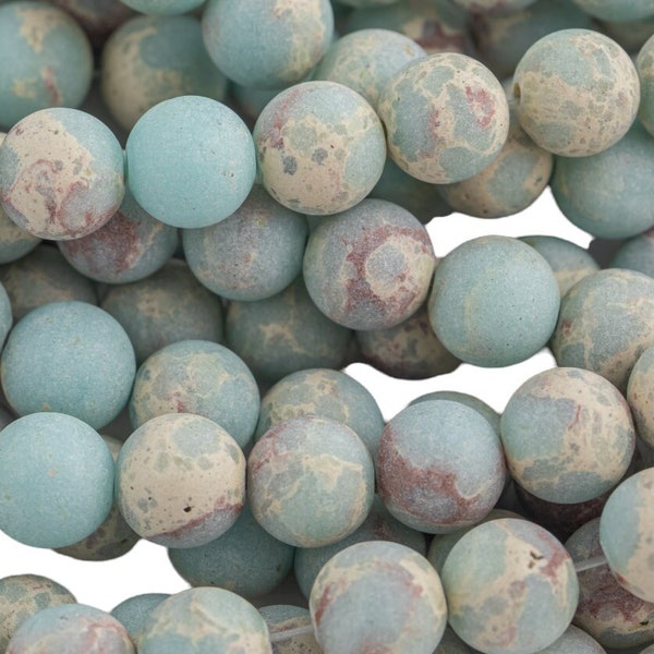 Natural Impression Sea Sediment Jasper Matte Round Beads 4mm 6mm 8mm 10mm Aka Snake Skin Jasper Aqua Terra Jasper 15.5" Strand  Smooth