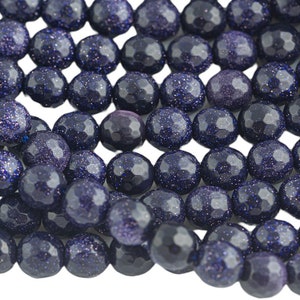 Blue Goldstone Sandstone Faceted Round  Beads. Full 15.5 Inch strand 4mm, 6mm, 8mm, 10mm, or 12mm