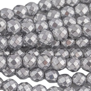 Platinum Plated HEMATITE Beads. Round Faceted. 3mm, 4mm, 6mm, or 8mm. Full Strand 16".