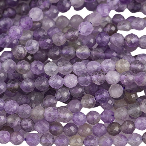Natural Amethyst - Full Strands-15.5 inches-2-3mm 4mm-  Nice Size Hole- Diamond Cutting,High Facets-Nice and Sparkly-Faceted Round