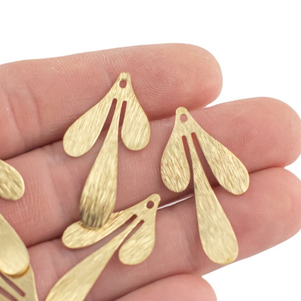 Brass earrings-Earring copper accessories-Earring pendant-Brass earring charms-Earring connector-Brass jewelry-Leaf shape earrings- 17x35mm