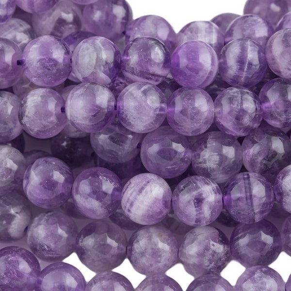 Perles de pierres précieuses naturelles en améthyste, rondes 6 mm, 8 mm, 10 mm - au complet, 15,5 rangs de pierres précieuses lisses