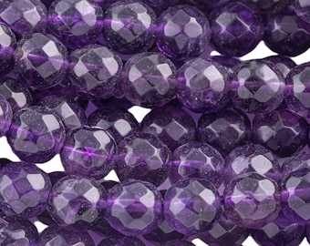 Natural Amethyst Beads Faceted Round Beads 4mm, 6mm, 8mm, 10mm, 12mm  -Full Strand 15.5 inch Strand Gemstone Beads