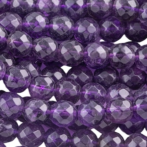 Natural Amethyst Beads Faceted Round Beads 4mm, 6mm, 8mm, 10mm, 12mm  -Full Strand 15.5 inch Strand Gemstone Beads