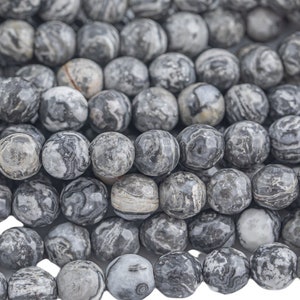 Natural Gray Picasso Jasper Beads Grade AAA Faceted Round 6mm 8mm 10mm 12mm  High Quality Loose Gemstone Beads Full Strand 15.5-16&quot;