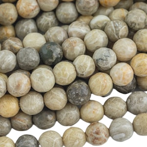 Natural fossil coral, High Quality in Faceted round, 4mm, 6mm, 8mm, 10mm, 12mm, 14mm- Full 15.5 Inch Strand Gemstone Beads