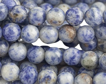 Natural Faceted Round Sodalite, High Quality in  Round, 4mm, 6mm, 8mm, 10mm, 12mm-  Full 15.5 Inch Strand AAA Quality Gemstone Beads