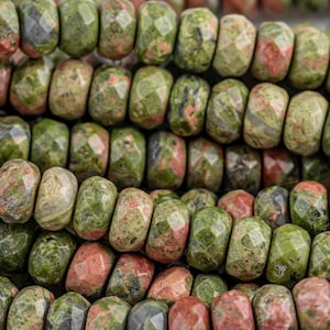 Natural Unakite Unikite- High Quality in Faceted Roundel- 4mm, 6mm, 8mm, 10mm, 12mm Gemstone Beads
