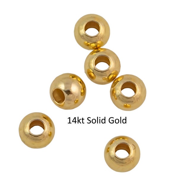 14Kt Solid Gold- Seamless Round Beads- USA made