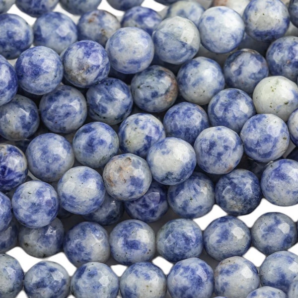 Natural Light Sodalite, High Quality in Faceted Round, 6mm, 8mm, 10mm, 12mm- Full 15.5 Inch Strand- Gemstone Beads
