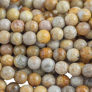 Natural Light fossil coral, High Quality in Faceted round, 6-10mm Gemstone Beads