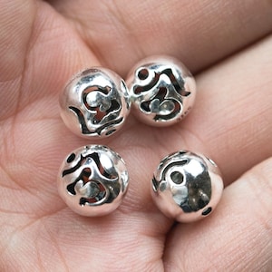 ZNAK OM OHM Koraliki do jogi hinduskiej, srebro próby 925 Bali, 8 mm lub 10 mm, 2 sztuki na zamówienie - 5 sztuk