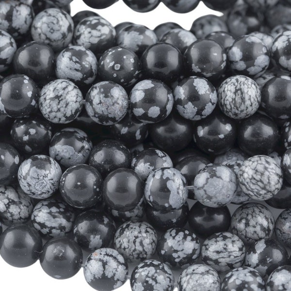 Natural  Snowflake Obsidian Grade AAA  Round. 4mm, 6mm, 8mm, 10mm, 12mm-Full Strand 15.5 inch Strand-   Smooth Gemstone Beads