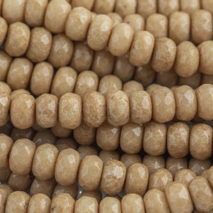 6mm or 8mm- JADE Faceted Rondelle- Single or Bulk- 15.5&quot; - Mustard Tan -Full Strand 15.5 inch Strand