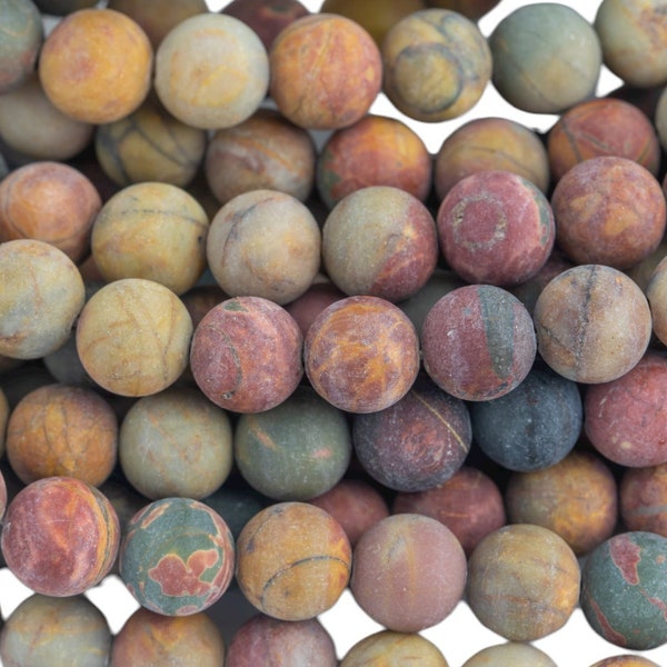 Natural Matte Picasso Jasper Grade AAA Matte Round 6mm, 8mm, 10mm, 12mm, 14mm-  Full 16 Inch Strand AAA Quality Smooth Gemstone Beads