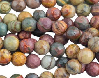 Natural Picasso Jasper Beads Grade AAA Faceted Round 6mm, 8mm, 10mm, 12mm, 14mm-  Full 16 Inch Strand Smooth Gemstone Beads