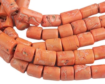 Orange bambu korall naturliga tunnformade pärlor. Stor storlek - cirka 12-15 mm i diameter. Storleken varierar - 15,5 tum sträng ädelstenspärlor.