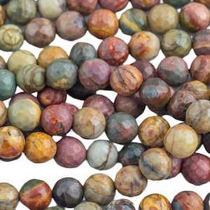 Natural Picasso Jasper Beads Grade AAA Faceted Round 6mm, 8mm, 10mm, 12mm, 14mm-  Full 16 Inch Strand Smooth Gemstone Beads
